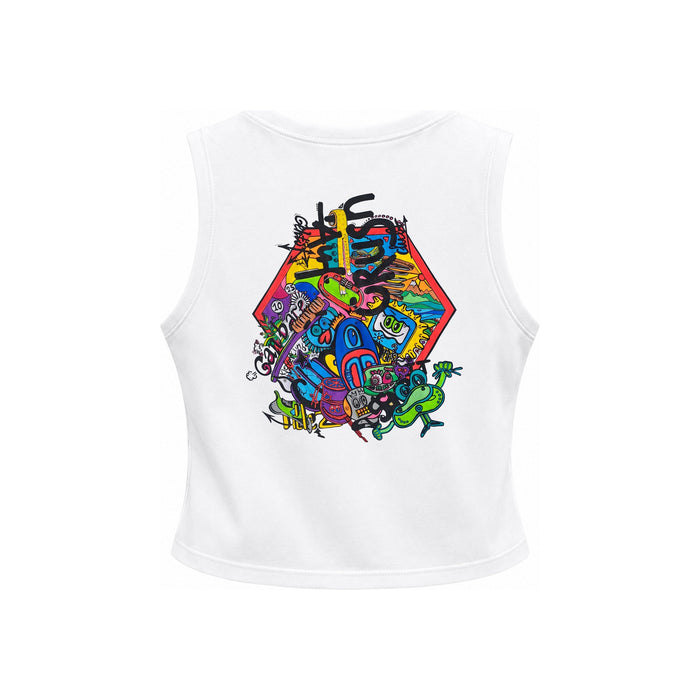 Doodle Vex 2 Women's Sleeveless T-Shirt back, full-colour Doodle Vex hexagon print