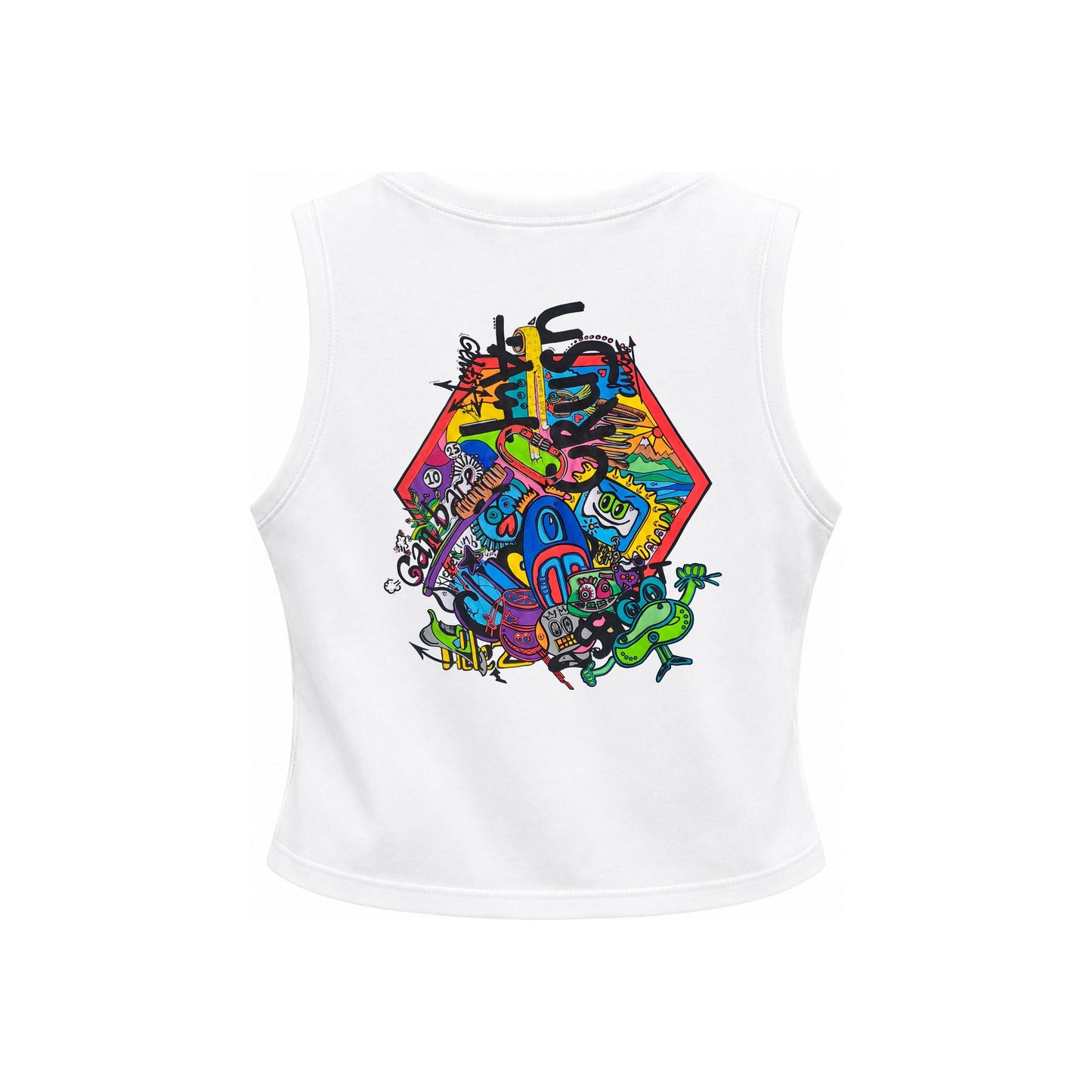 Doodle Vex 2 Women's Sleeveless T-Shirt back, full-colour Doodle Vex hexagon print