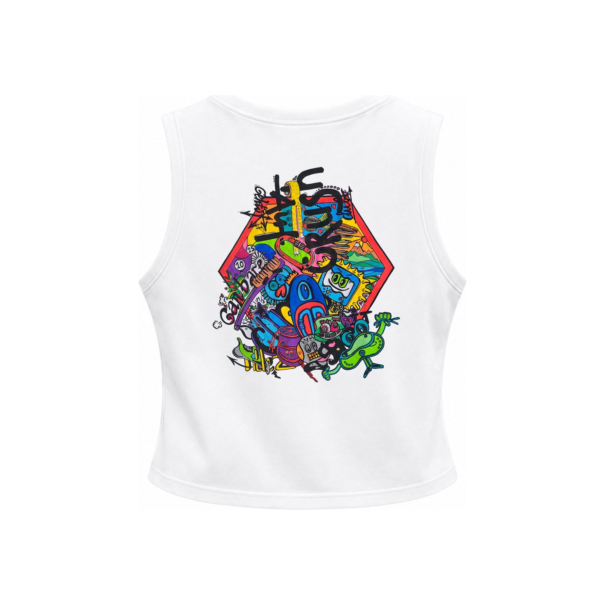 Doodle Vex 2 Women's Sleeveless T-Shirt back, full-colour Doodle Vex hexagon print