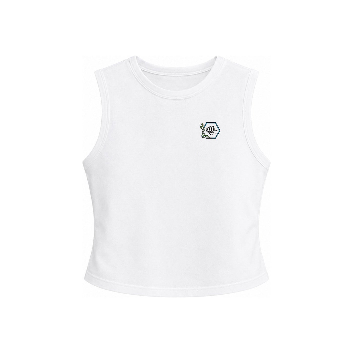 Doodle Vex 2 Women's Sleeveless T-Shirt front, white with CrushClub Climbing chest logo