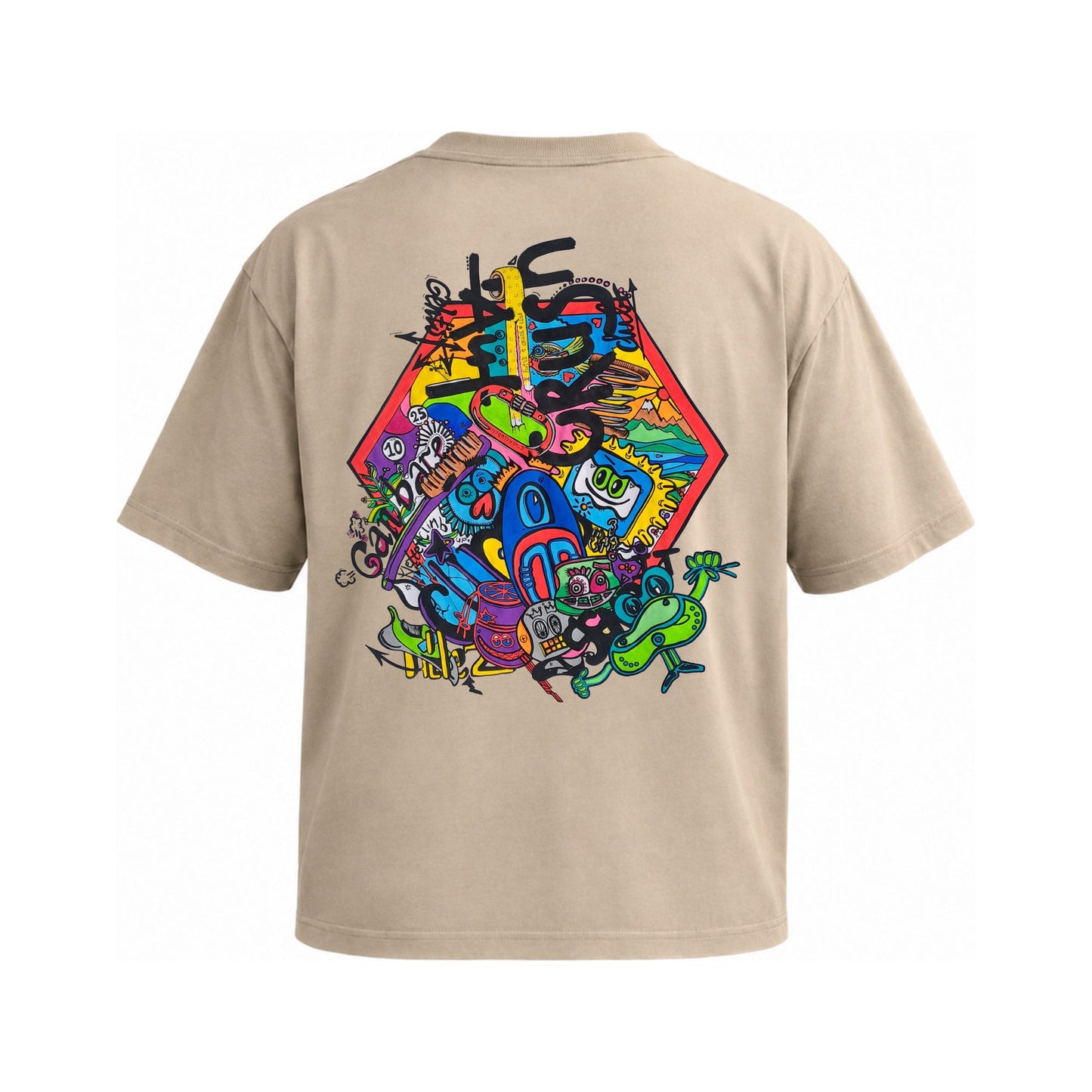 Doodle Vex 2 T-Shirt back, full-colour Doodle Vex hexagon print