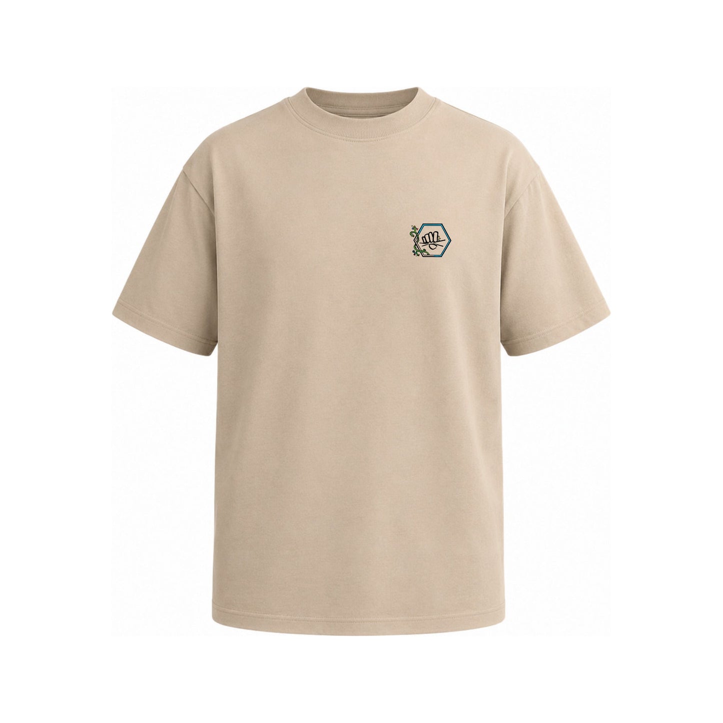 Doodle Vex 2 T-Shirt front, sand colourway with CrushClub Climbing chest logo
