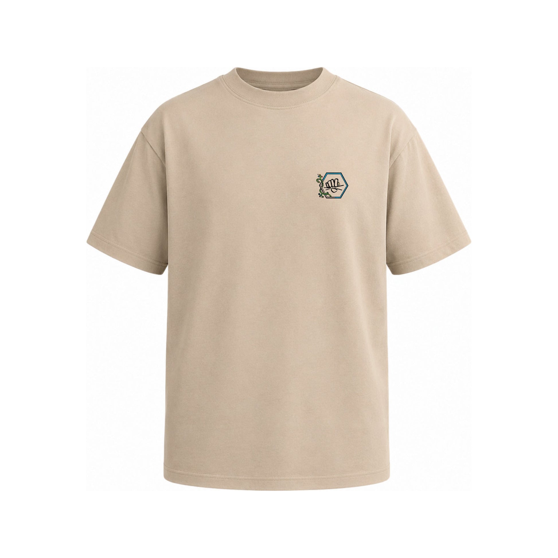 Doodle Vex 2 T-Shirt front, sand colourway with CrushClub Climbing chest logo